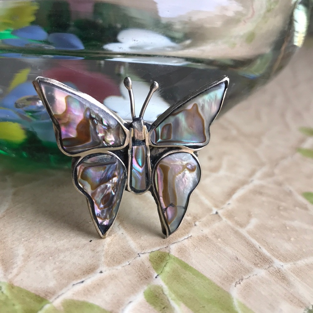 Vintage abalone butterfly pin